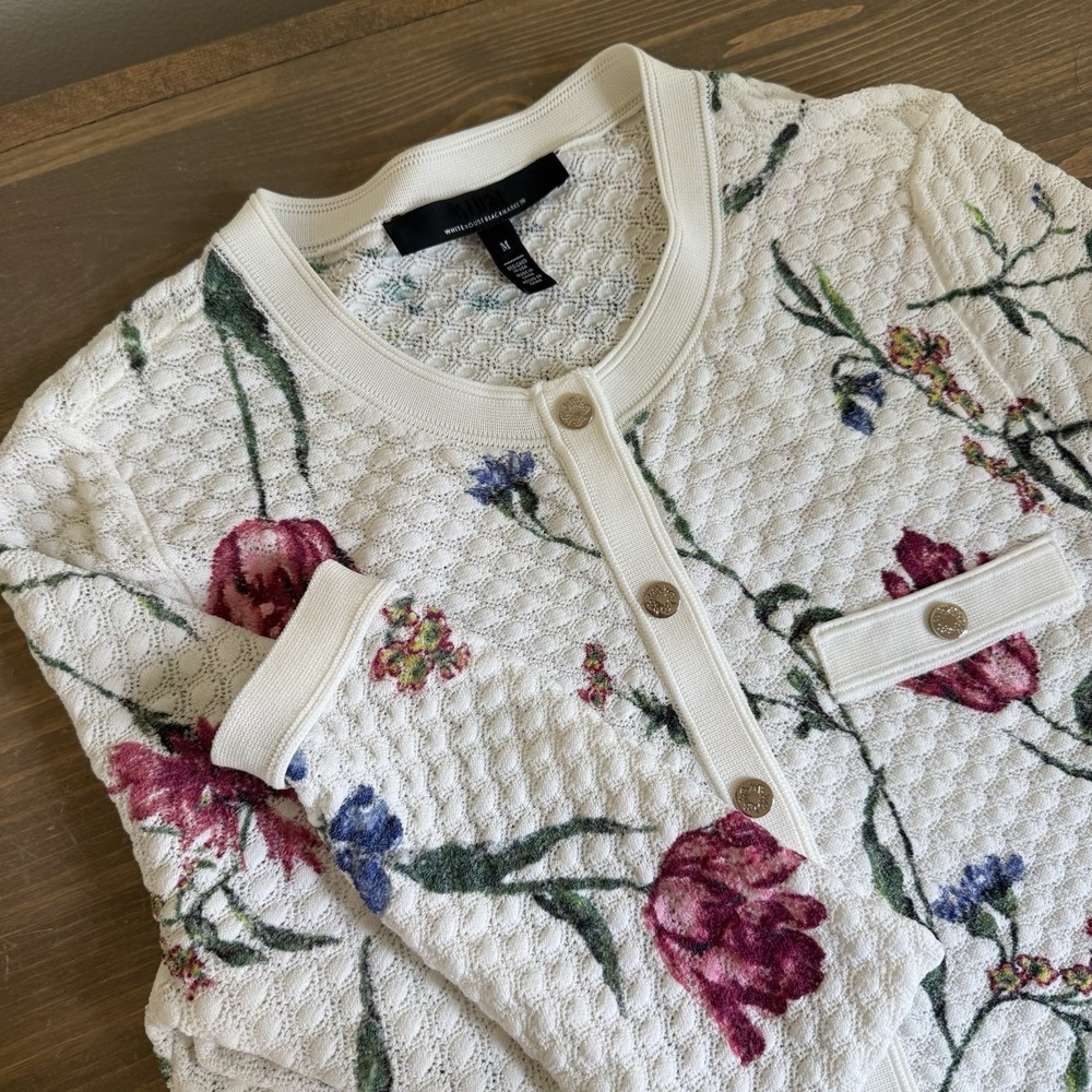 White House Black Market Womens Medium Floral Long Sleeve Cardigan Snap Up
